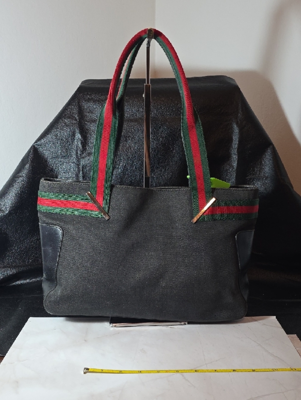 Gucci Black Denim Tote with Red and Green Web Accent - Picture 4 of 14